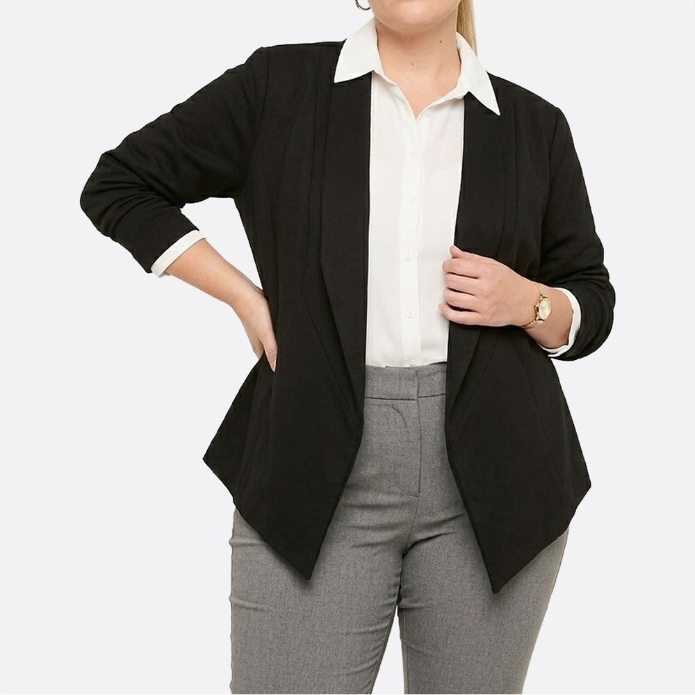 Rafaella Studio Sharp Asymmetrical Pointed Hem‎ Blazer Jacket Black Plus 2X 3X